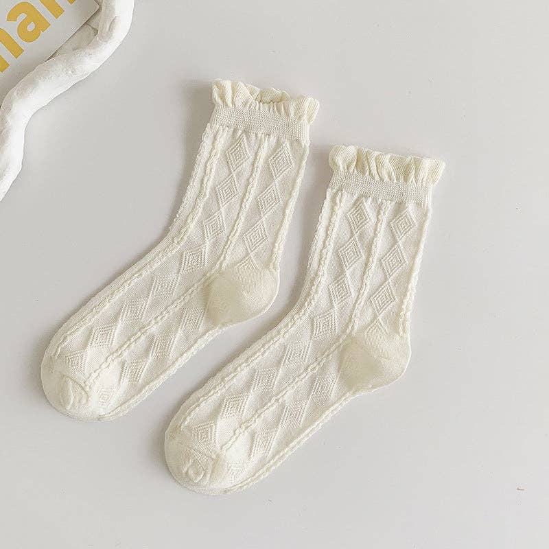 Calcetines blancos con borde enrollado para mujer