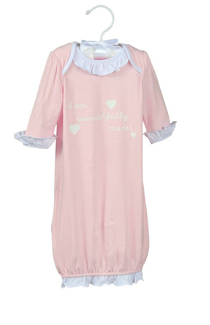 Pink Wonderfully Made Bamboo Sack Gown & Cap: Newborn