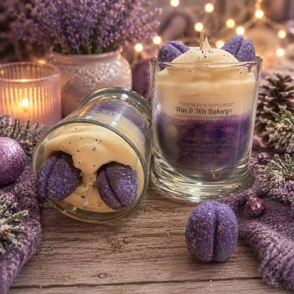 Frosted Sugar Plum Candle. 13oz. Large Soy Dessert Candle