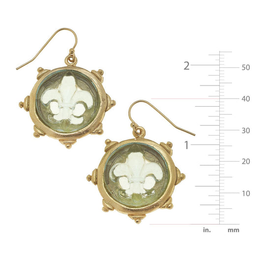 Susan Shaw - Clear Venetian Glass Fleur De Lis Intaglio Earrings