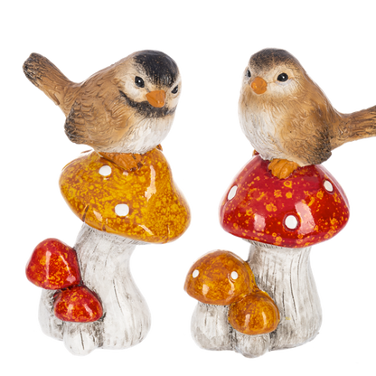 Fall Bird on Mushroom Figurine