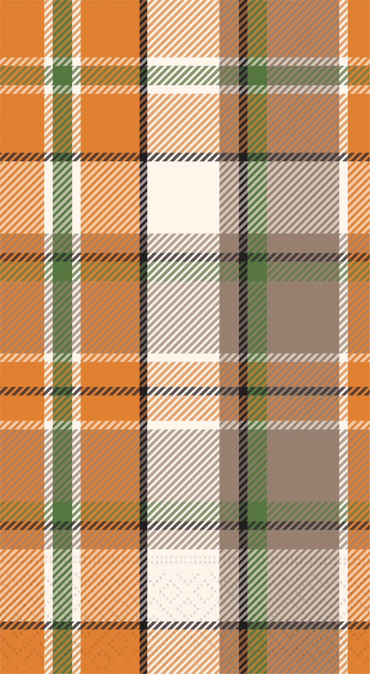 Fall Paper Guest Towel Napkin, A tall paper guest towel napkin in an orange, green, cream and taupe plaid.