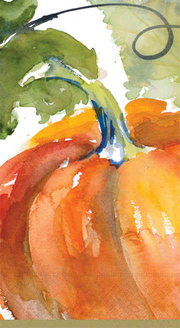 Fall Paper Guest Towel Napkin, A tall paper guest towel napkin in an orange, green, cream and taupe plaid.