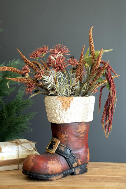 Faux Concrete Santa Boot, A large faux concrete Santa boot with an open top.