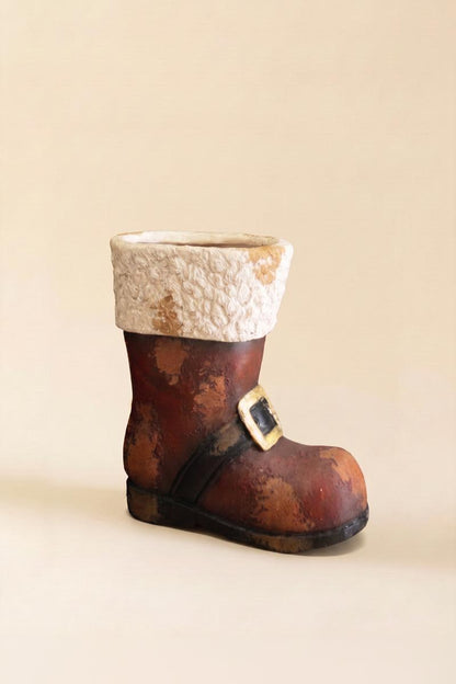 Faux Concrete Santa Boot, A large faux concrete Santa boot with an open top.