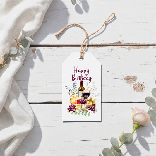 Floral Wine & Cheese Lover Birthday Gift Tags set of 8