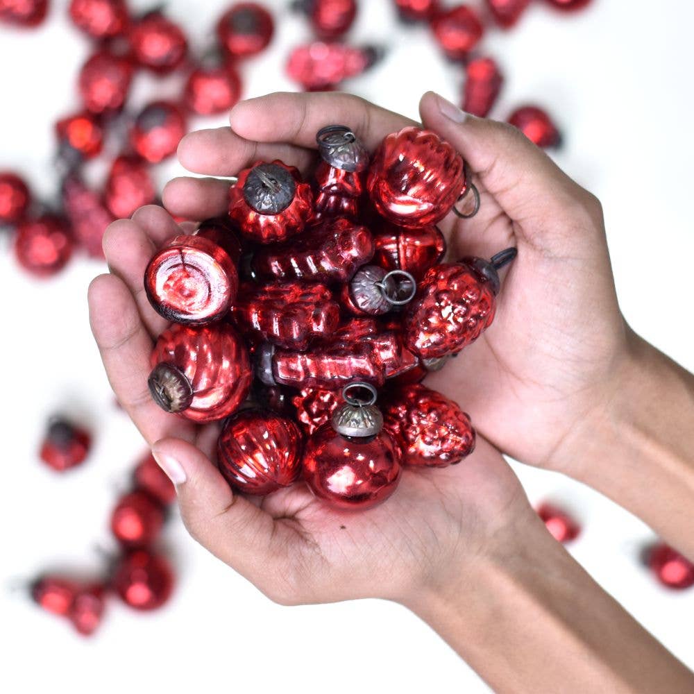Glass Red Christmas Ornaments -Set of 25