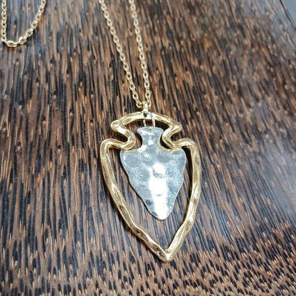 Gorgeous Two Tone Arrowhead Necklace Gold or Silver