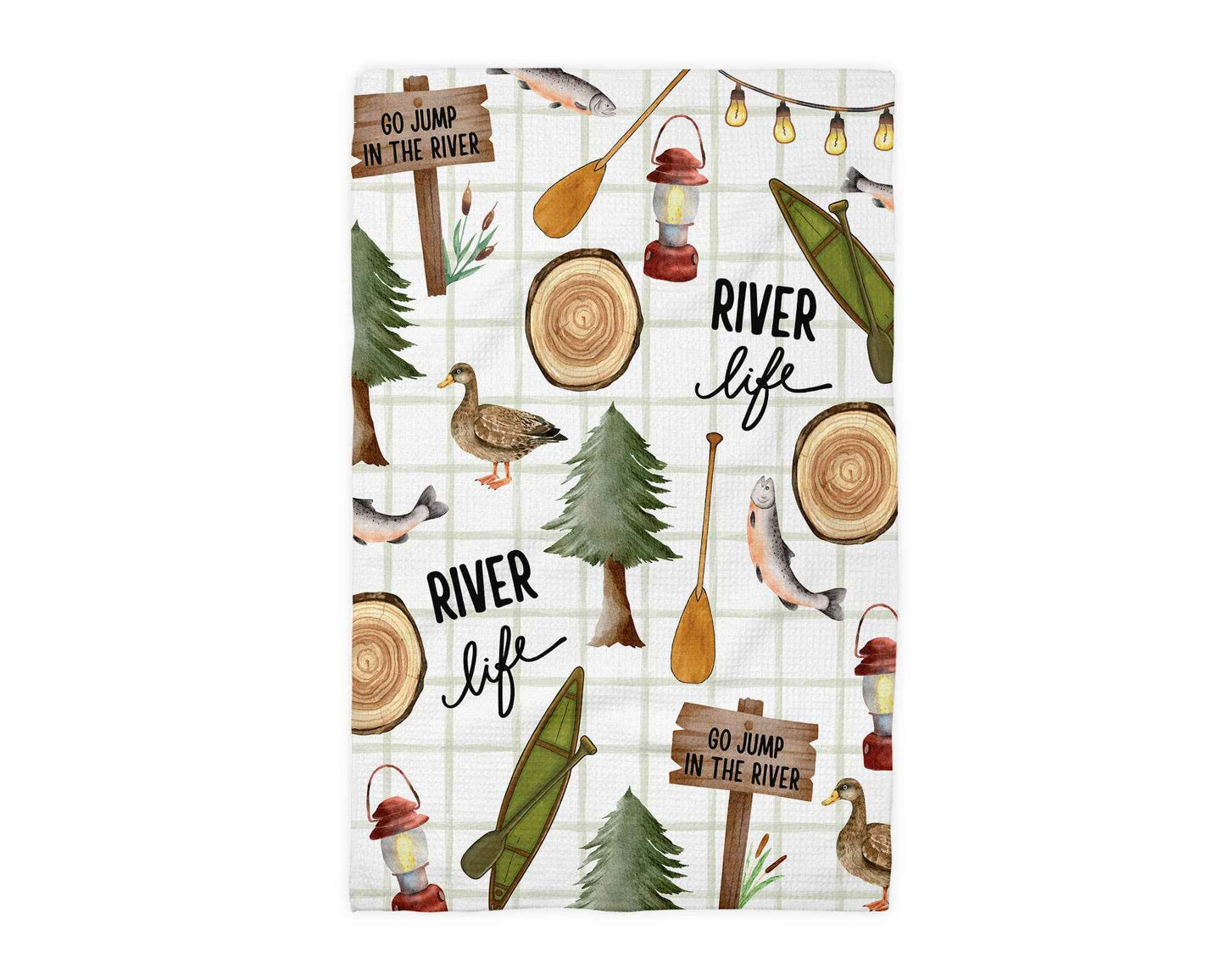 River Life Kitchen Towel Mountain Cabin Kayak Camp Boat Dock