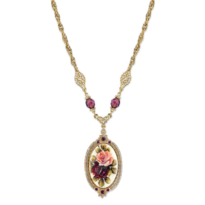 1928 Jewelry - 1928 Jewelry Manor House Rose Pendant Amethyst Crystal Penda