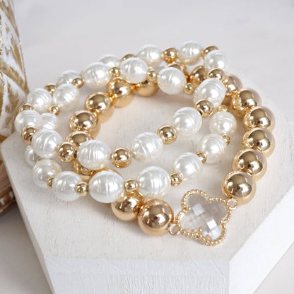 Chunky Beads & Clover Charm Statement Bracelet Set – Bold & Elegant