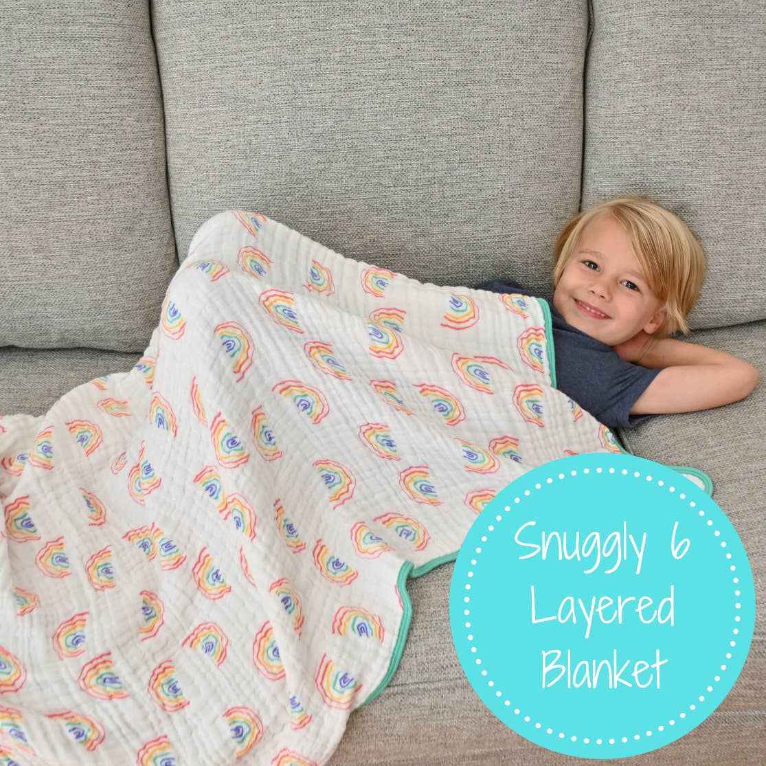 LollyBanks - Somewhere Over The Rainbow Baby Toddler Muslin Quilt