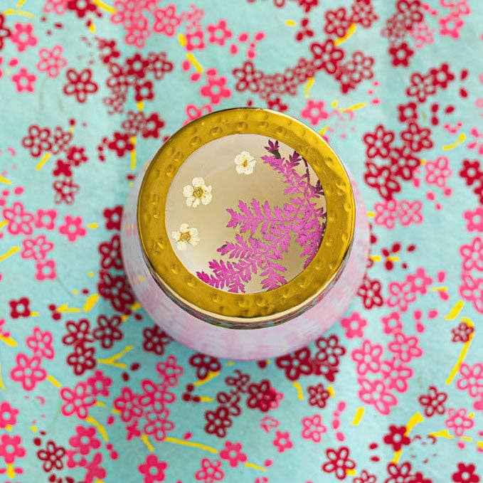 Petite Watercolor Pressed Floral Candle - Blackberry Coconut