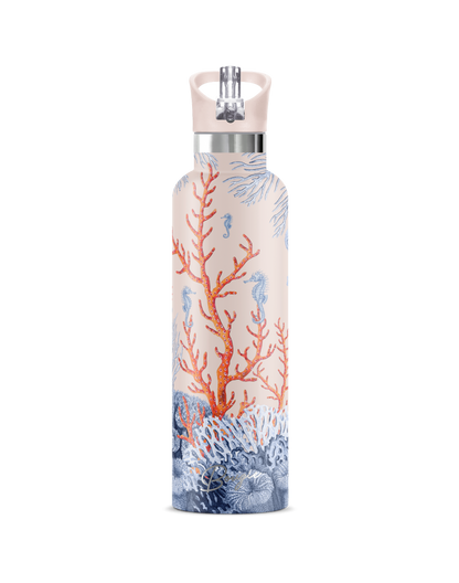 Del Mar | Pink Seahorse Coral Insulated Water Bottle 25oz