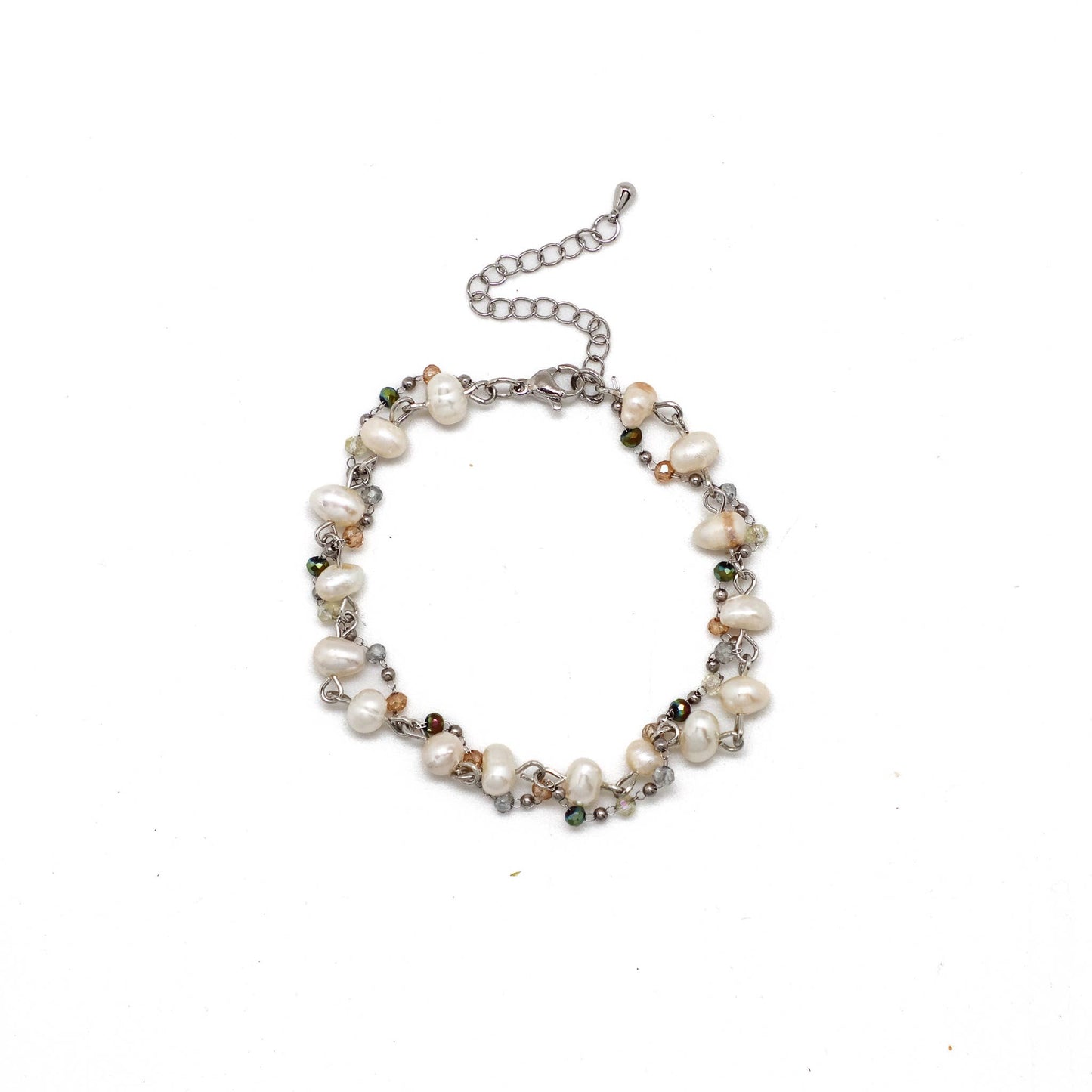 Bracelet Freshwater Pearl Lt Multicolored Glass 7”w/2” extension