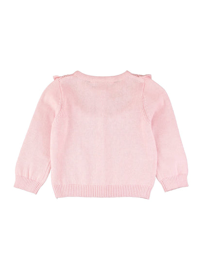 RuffleButts + RuggedButts - Girls Pink Sweater Knit Ruffle Trim Cardigan