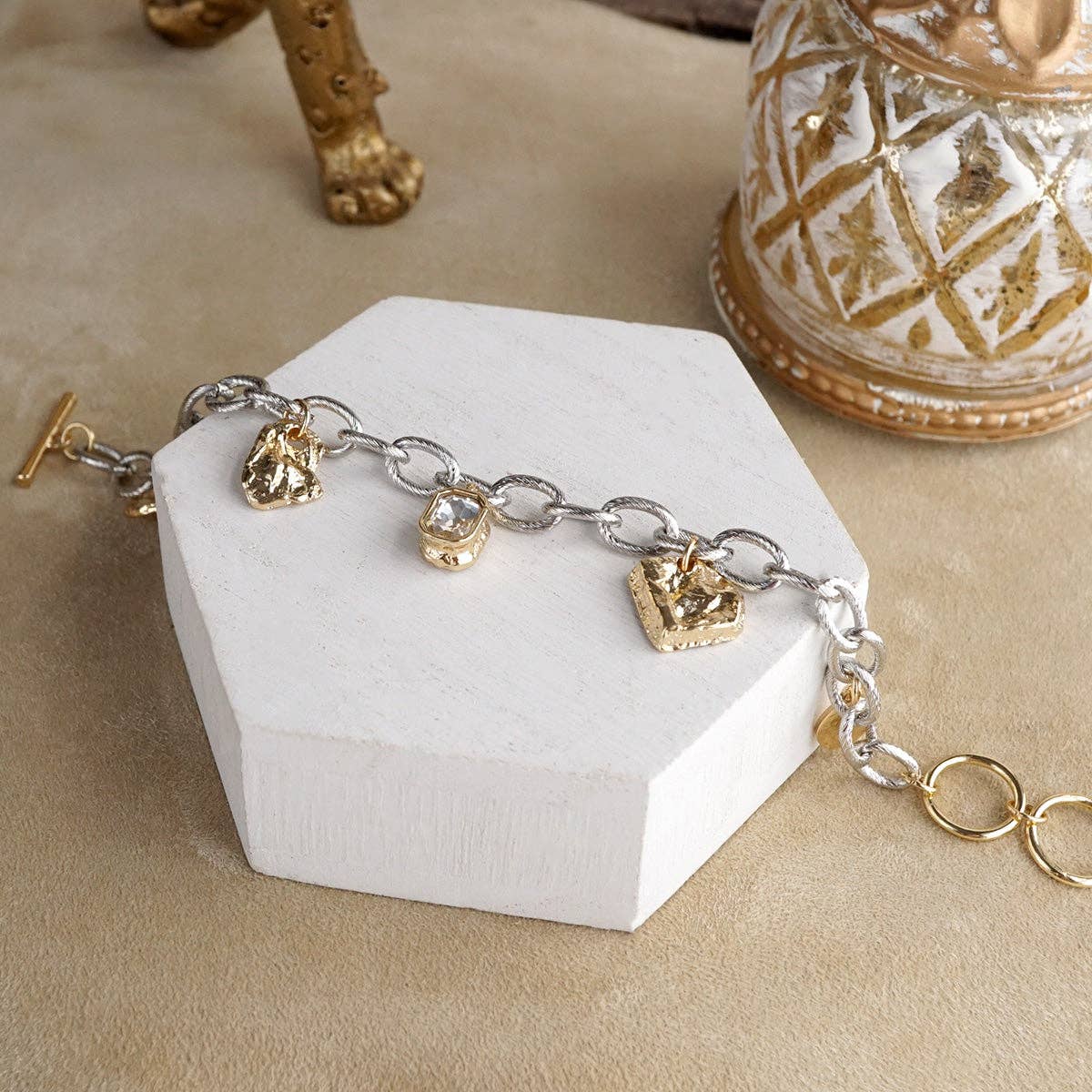 Statement Chain Bracelets with Reflective Crystals
