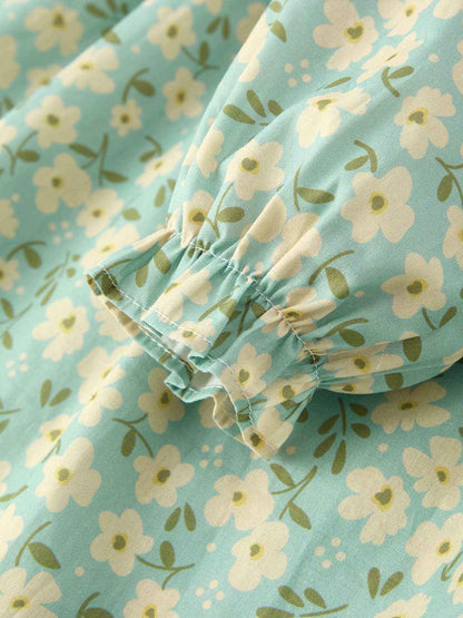 Spring Floral Print Long-Sleeved Romper and Dress Matching Headband: 6 / Dress