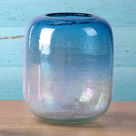 Large Blue and Silver Glass Vase
