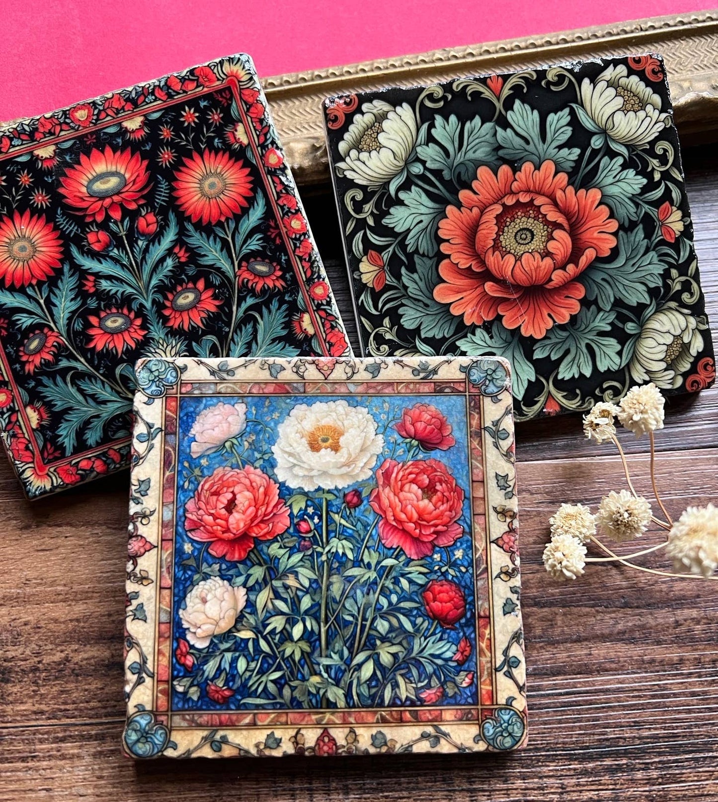 The Painted Lily - Posavasos de piedra inspirados en William Morris - caja de 6