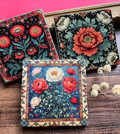 The Painted Lily - Posavasos de piedra inspirados en William Morris - caja de 6