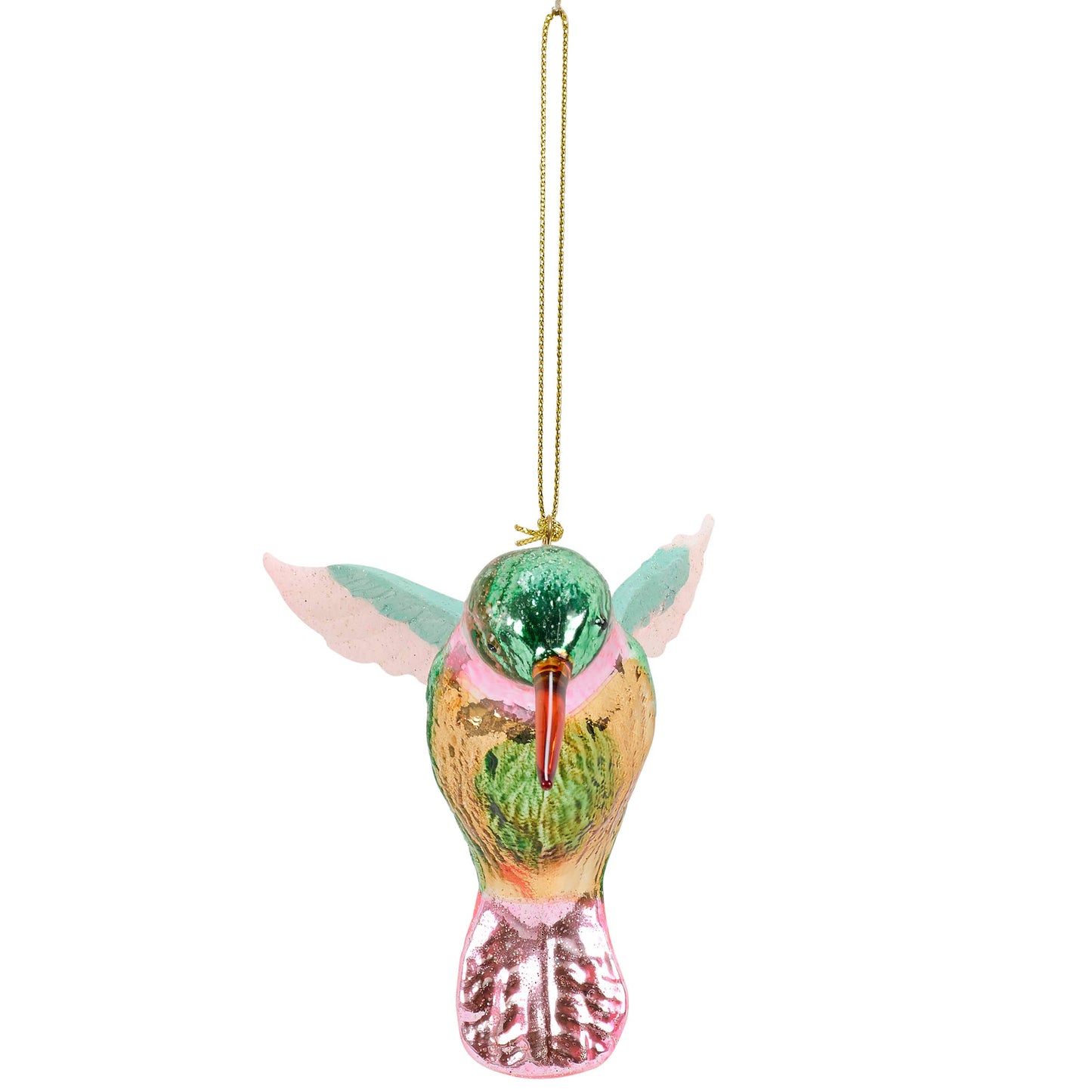 Glass Hummingbird Ornament, Art Nouveau Glitter Design