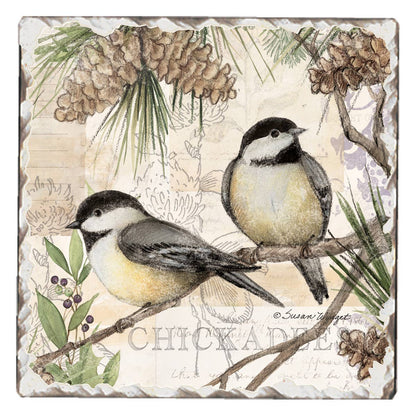 Chickadee Study Single Tumbled Tile Stone Coaster