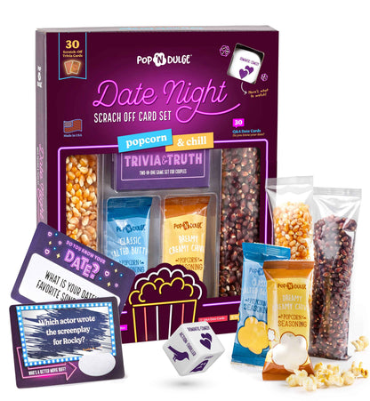Date Night Scratch-Off Cards Movie Trivia Popcorn Gift Set - Ultimate Couple Games for Date Night at Home