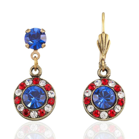 Red White and Blue Patriotic Halo Crystal Drop Earring: Post