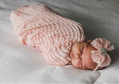 Ruffled Swaddle and Pearl Mini Headband Set
