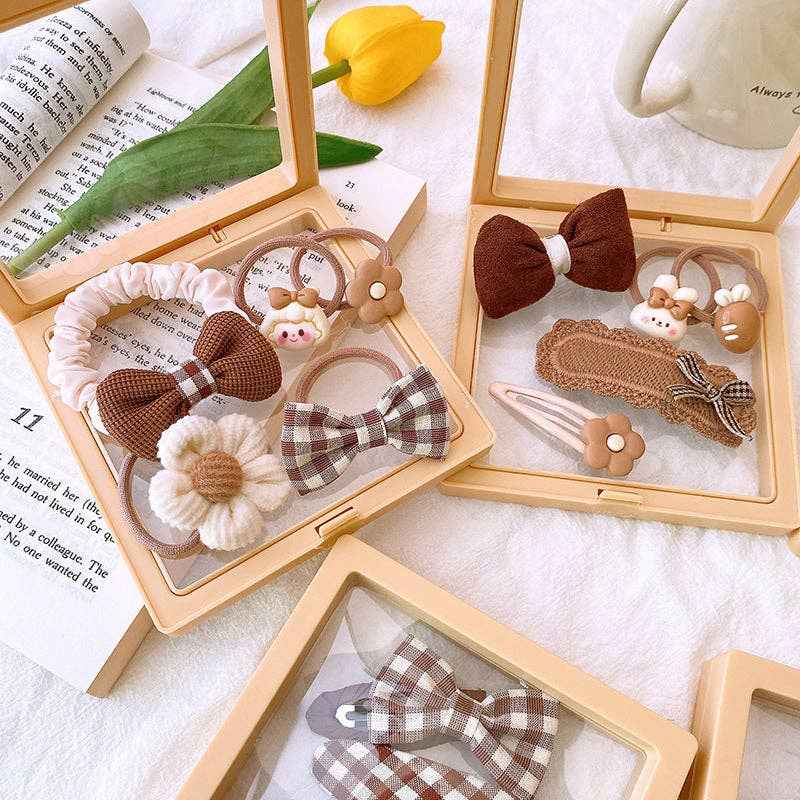 5-Piece Cute Hair Accessories Gift Set for Girls: 3-Boxed Padded Bow Set (5pcs)