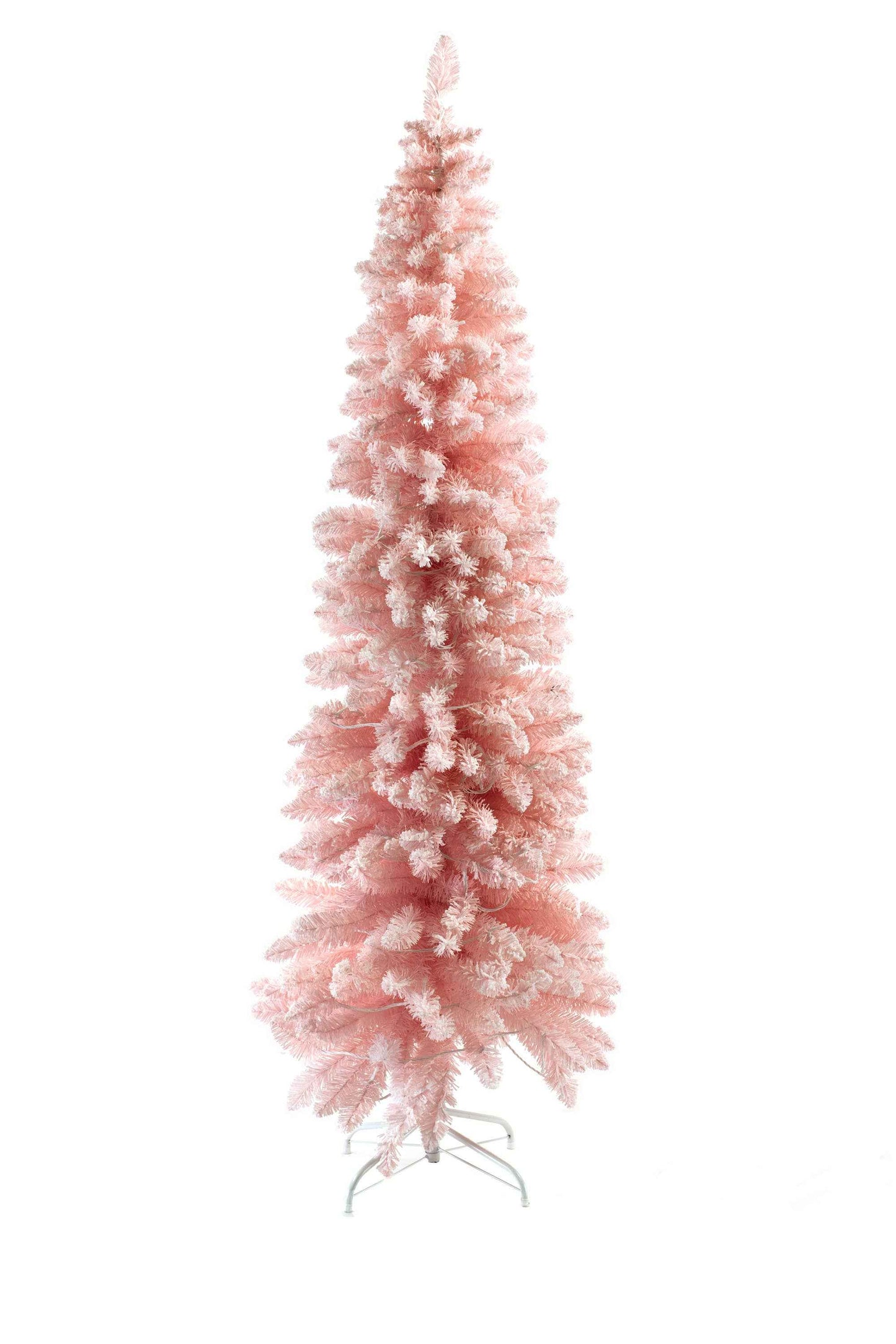 Pink Spruce-Needle Christmas Pencil Tree with Snowy Tips