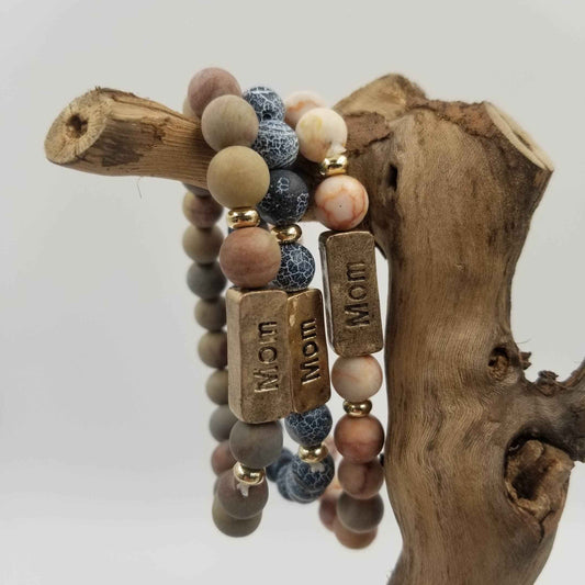 Amazon Stone Bracelet With MOM Label: Blue