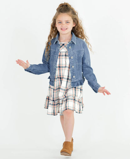 Girls Light Wash Ruffle Denim Jacket