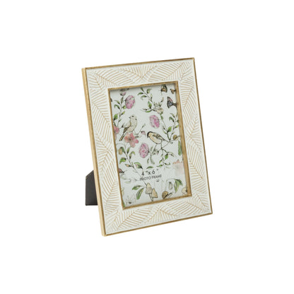 Embossed leaf resin frame,white,gold, 4x6 in
