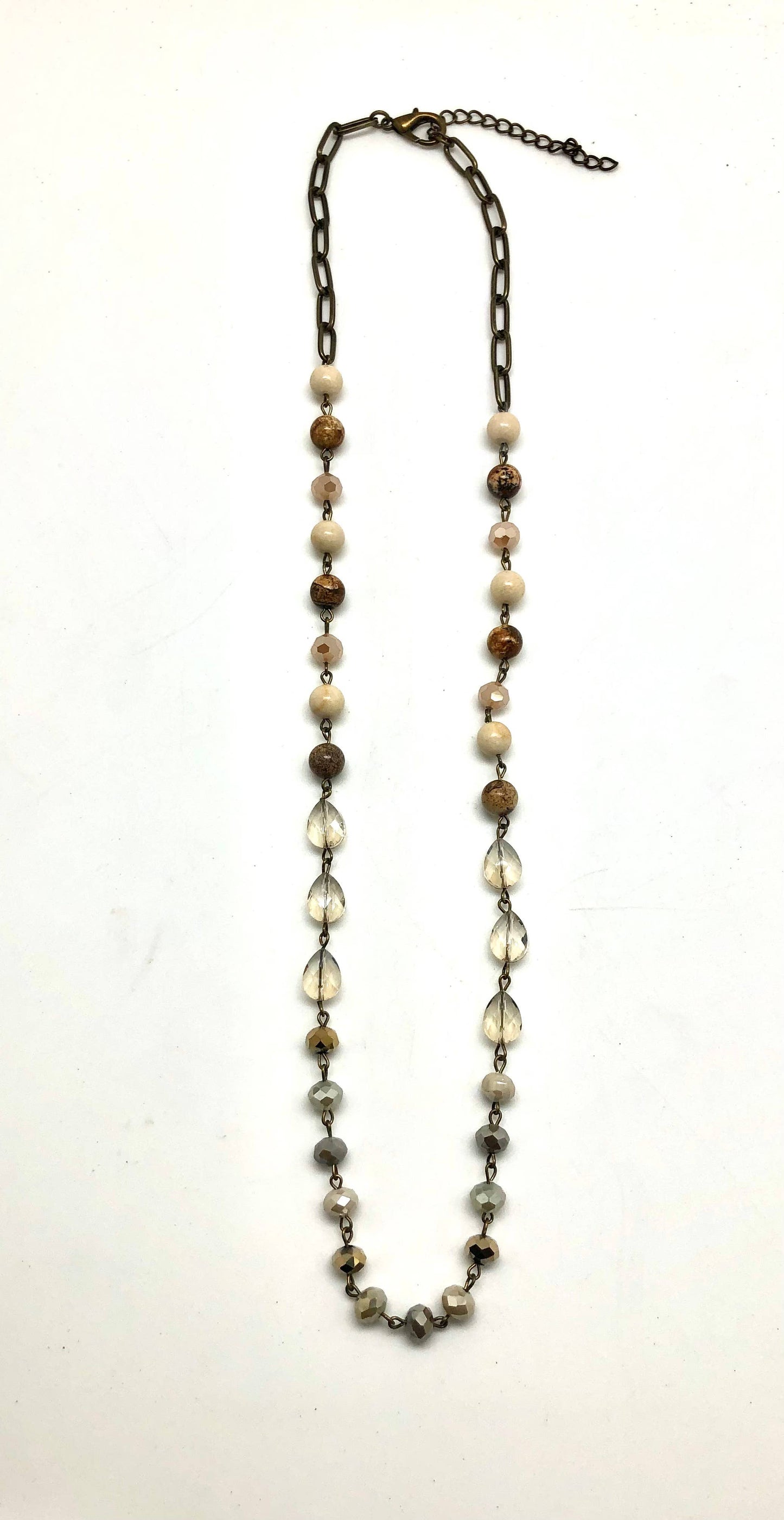 Necklace Antique Chain Jasper Link w/Tear Drop 25”w/2”ext.