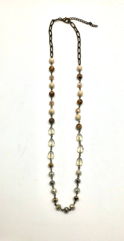 Necklace Antique Chain Jasper Link w/Tear Drop 25”w/2”ext.
