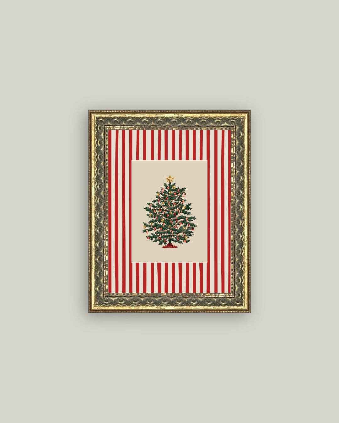Peppermint Stripe Tree Framed Antique Art