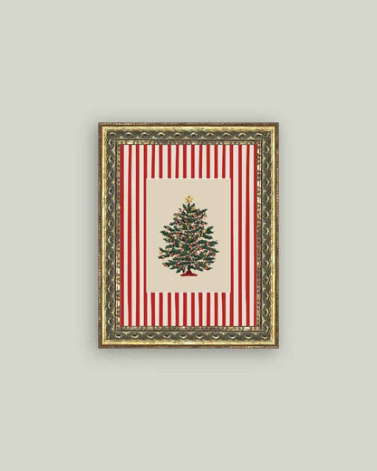 Peppermint Stripe Tree Framed Antique Art
