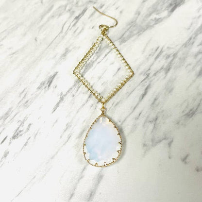 Anita K By Blushing Pink - Wire Wrapped Pearl Triangle with Opal Teardrop Earring