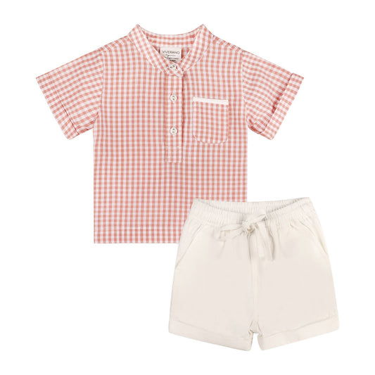 Viverano Organics - Billie Gingham Baby Shirt + Shorts 2 pc Set (Organic Cotton)