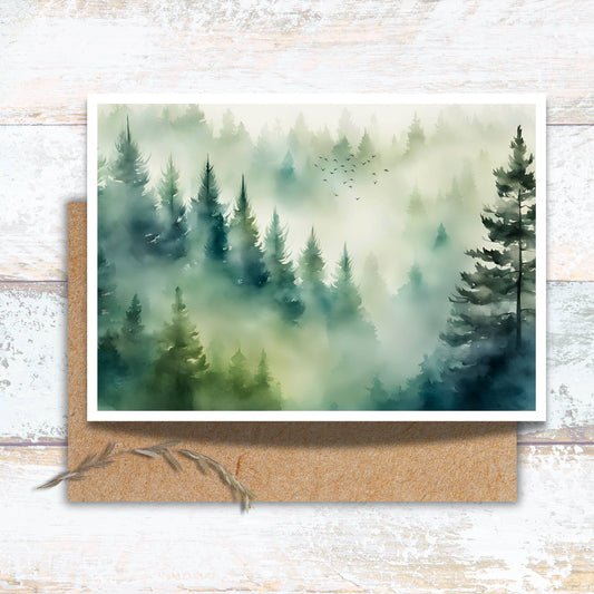 Misty Forest Watercolor Greeting Card for All Occasions