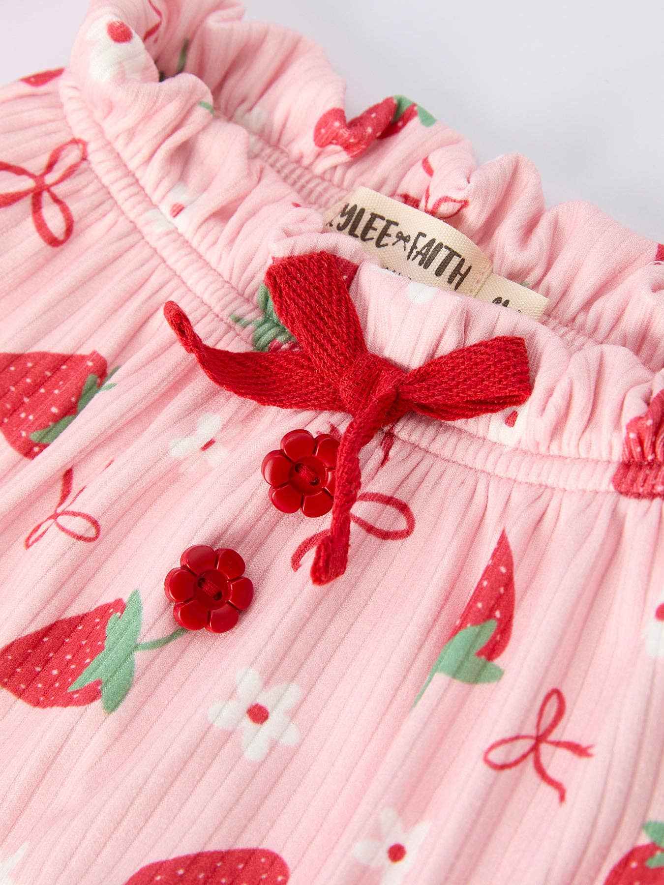 Strawberry Bow Baby Girls Short Sleeves Bloomer Set: 3M