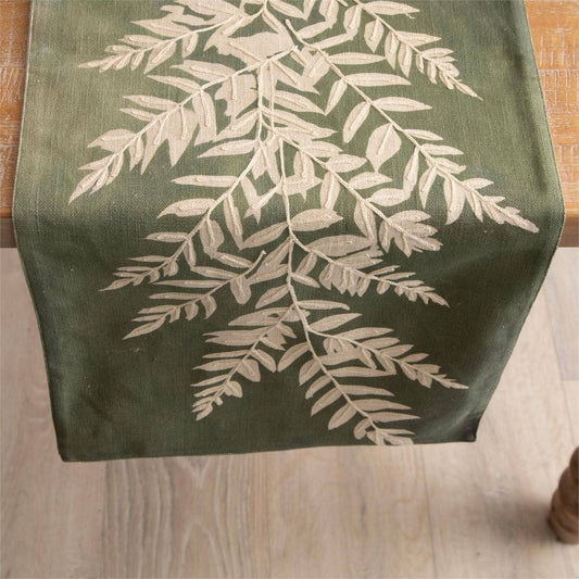 Table Runner - Embroidered Leafy Green