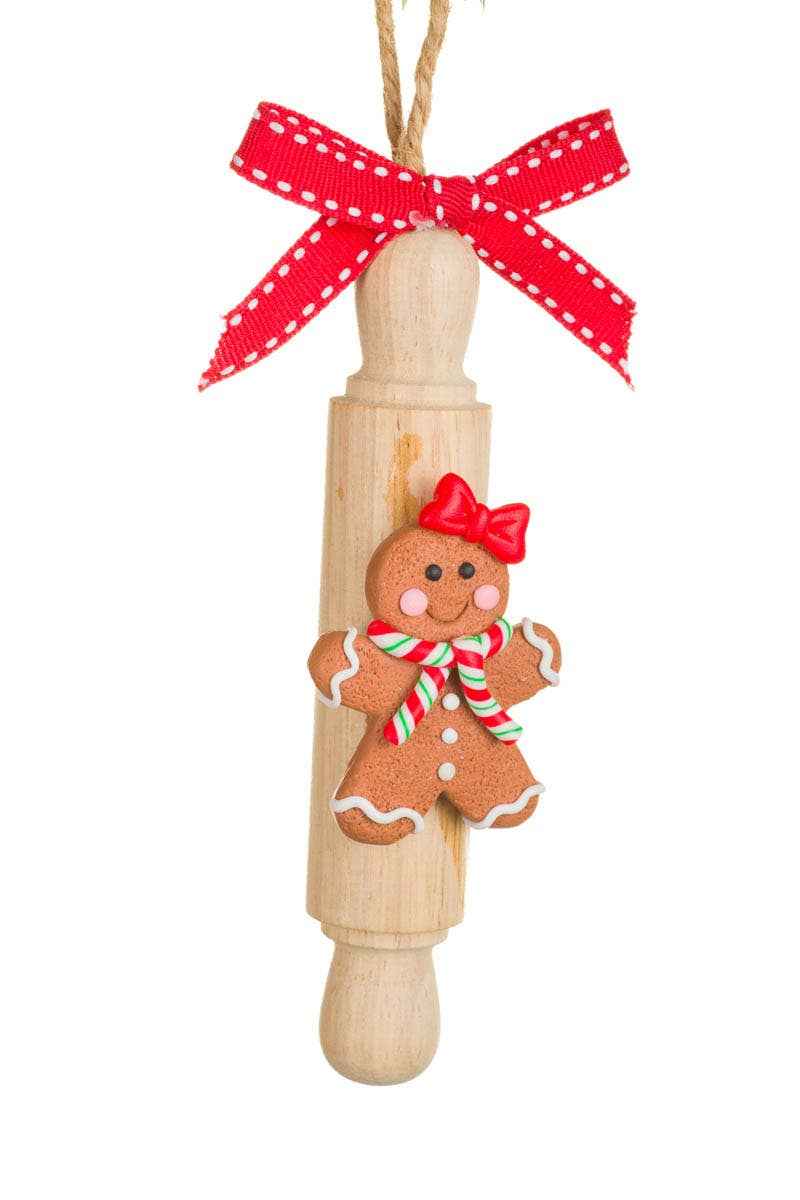 Brown Gingerbread Woman Ornament On A Rolling Pin