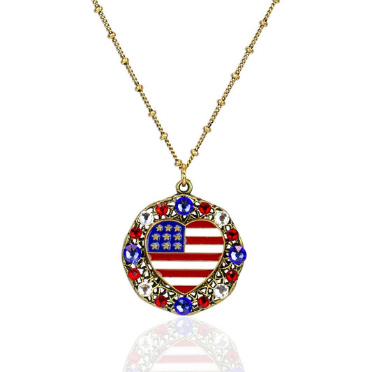 Patriotic Americana USA Flag Heart Charm Necklace