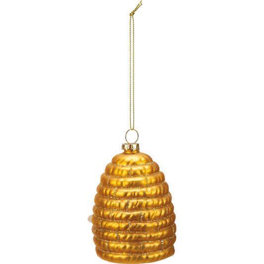 Glass Beehive Ornament with Glitter Detail, 4 in