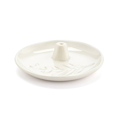 Cream Botanical Ceramic Incense Holder - 4.5in