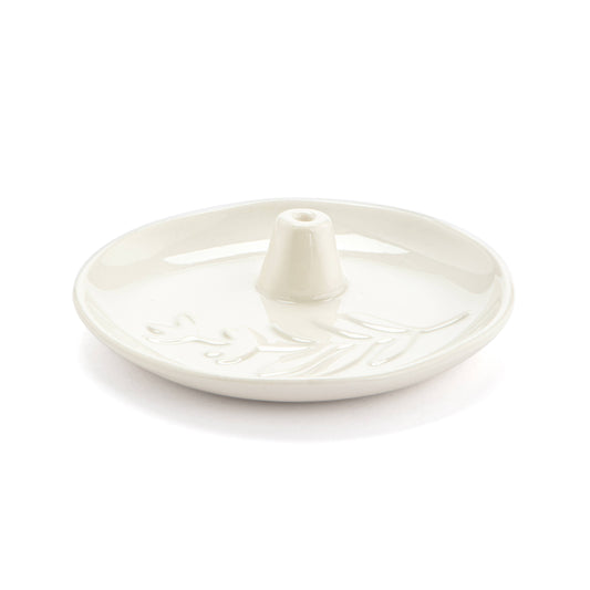 Cream Botanical Ceramic Incense Holder - 4.5in