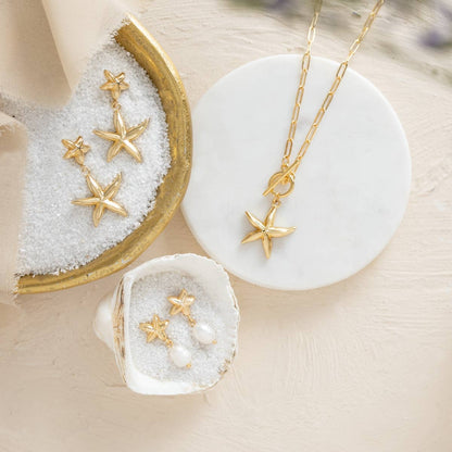 Starfish Pearl Drop Earrings